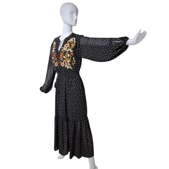 Rusty Dustty Bohemian Women's OXL Flowy Embroidered Whimsy Tassel Maxi Dress - Picture 2 of 10